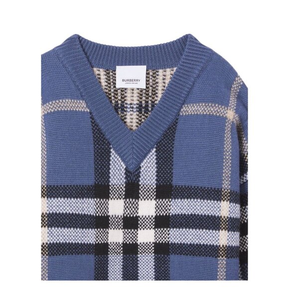 NEW Authentic Burberry Kid’s Blue Check Intarsia Wool Cashmere Sweater - Picture 6 of 8